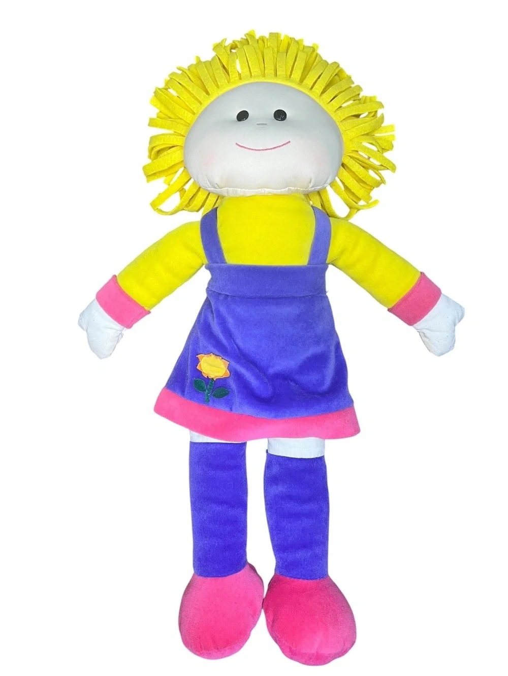 Rag Tops Rag Doll Plush 1999 Rare Yellow Hair Purple Dress Vintage Well Made
